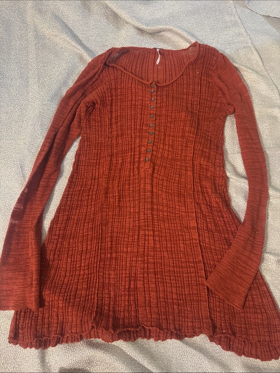 Free People Tops - Free People Ribbed Thermal Henley Tunic Top Rust Long Sleeve Boho